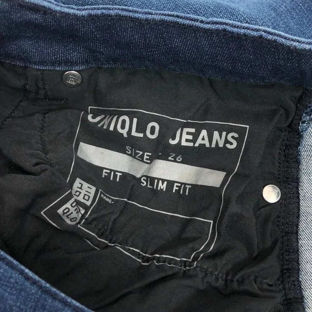 Uniqlo‎ Jeans Womens 26 x 33 Straight Leg Stretch Slim Fit Blue Denim Dark Wash